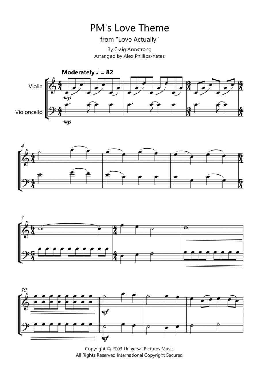 Pm's Love Theme String Duet scores gallery preview page 1