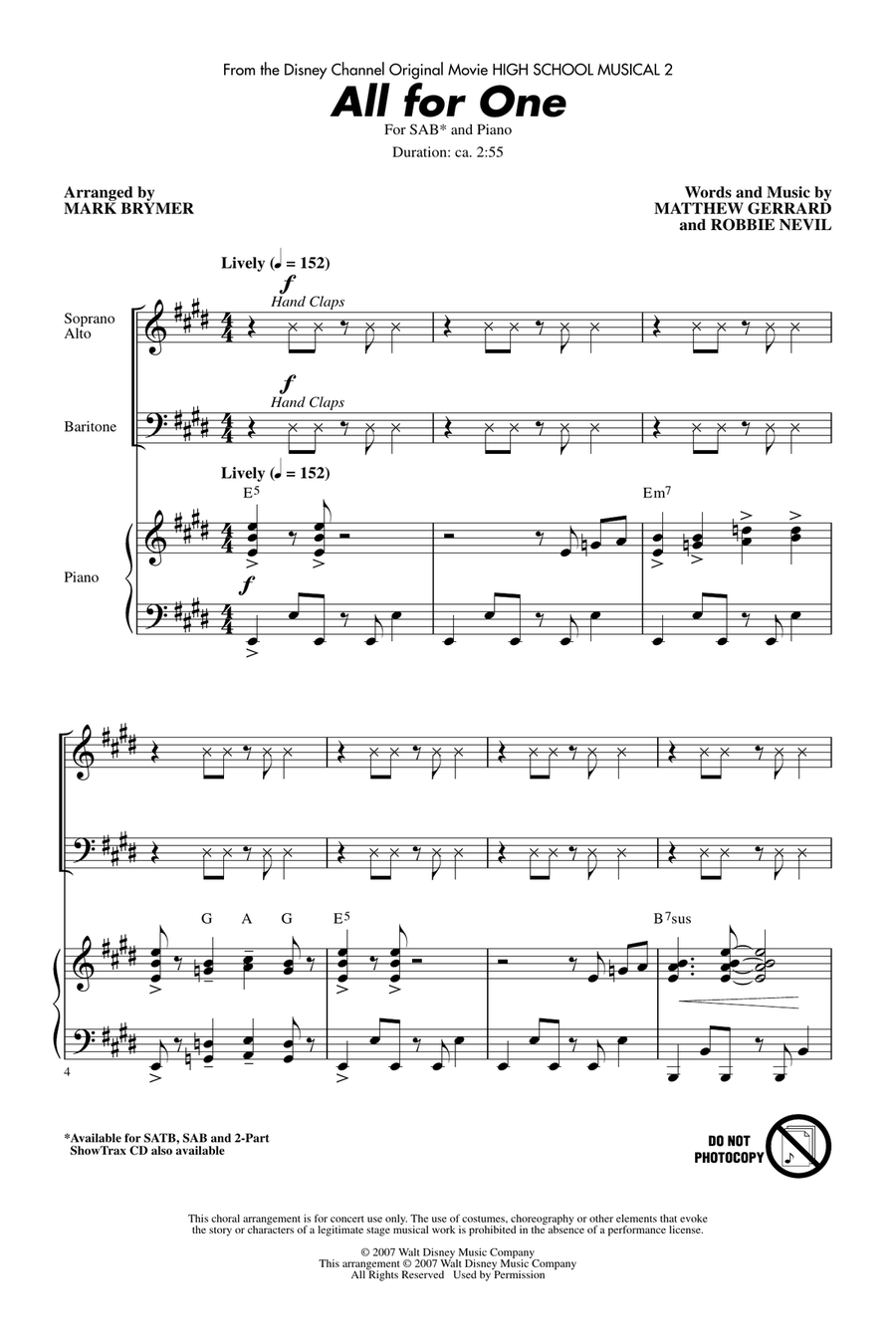 All For One (from High School Musical 2) 3-Part scores gallery preview page 1