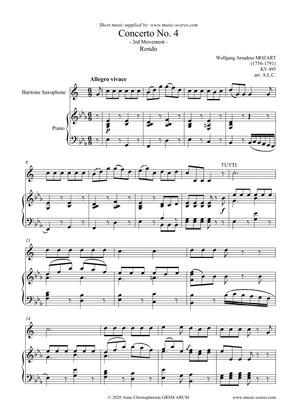 3rd Movement, Rondo, from Mozart's Horn Concerto no.4 0 - Baritone Sax and Piano