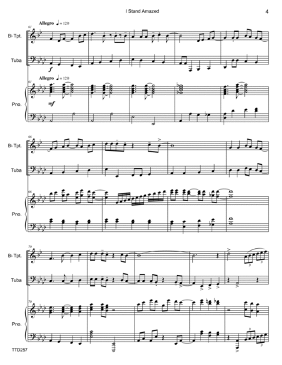 I STAND AMAZED - TRUMPET & TUBA with Piano Accompaniment Brass Ensemble scores gallery preview page 4