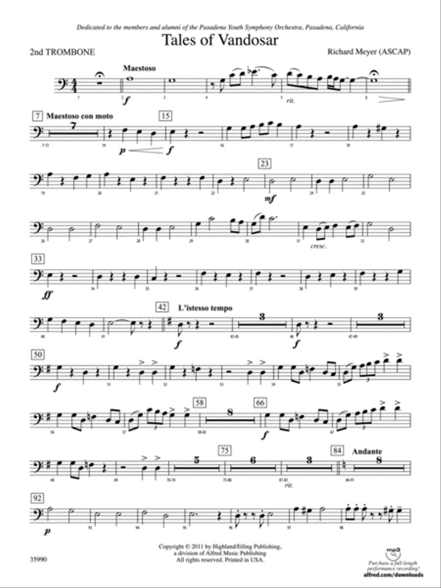 Tales of Vandosar: 2nd Trombone Full Orchestra scores gallery preview page 1