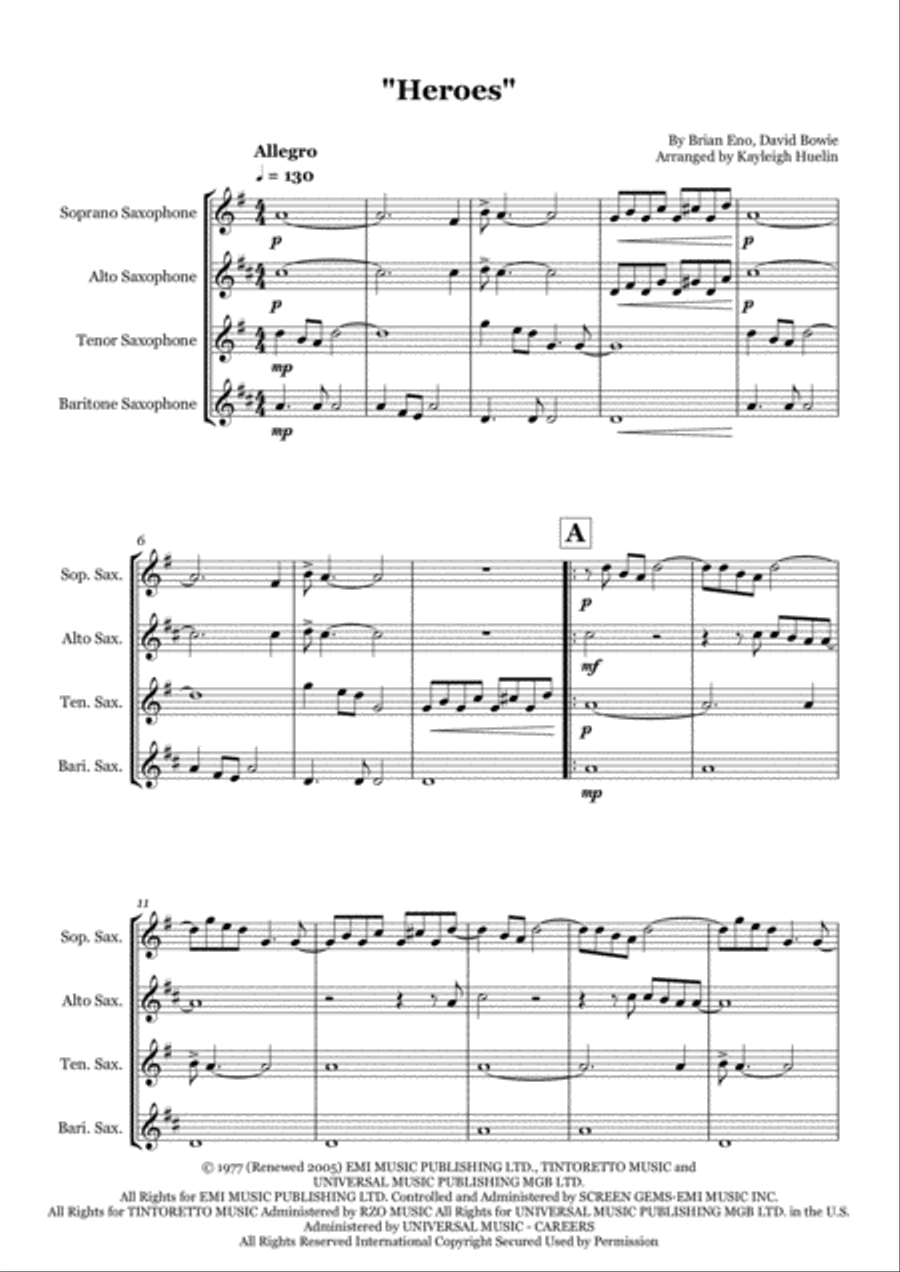 Heroes Saxophone Quartet scores gallery preview page 1
