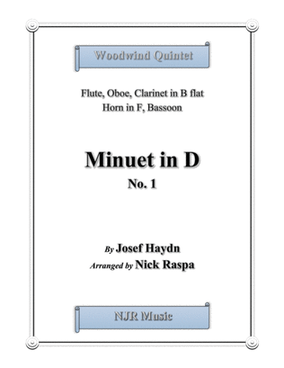 Minuet in D, No. 1 (WW quintet - fl, ob,cl,hrn in F, bin) full set