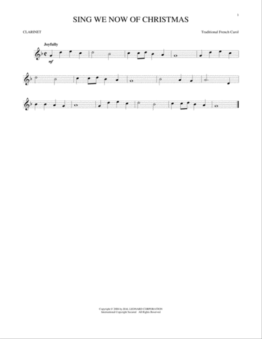 Sing We Now Of Christmas Clarinet Solo scores gallery preview page 1