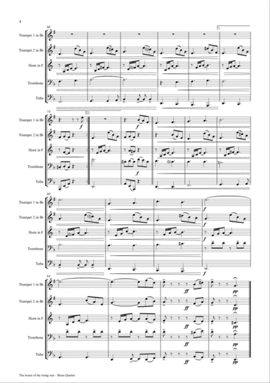 The house of the rising sun - Folk Song - Brass Quintet Brass Quintet scores gallery preview page 4
