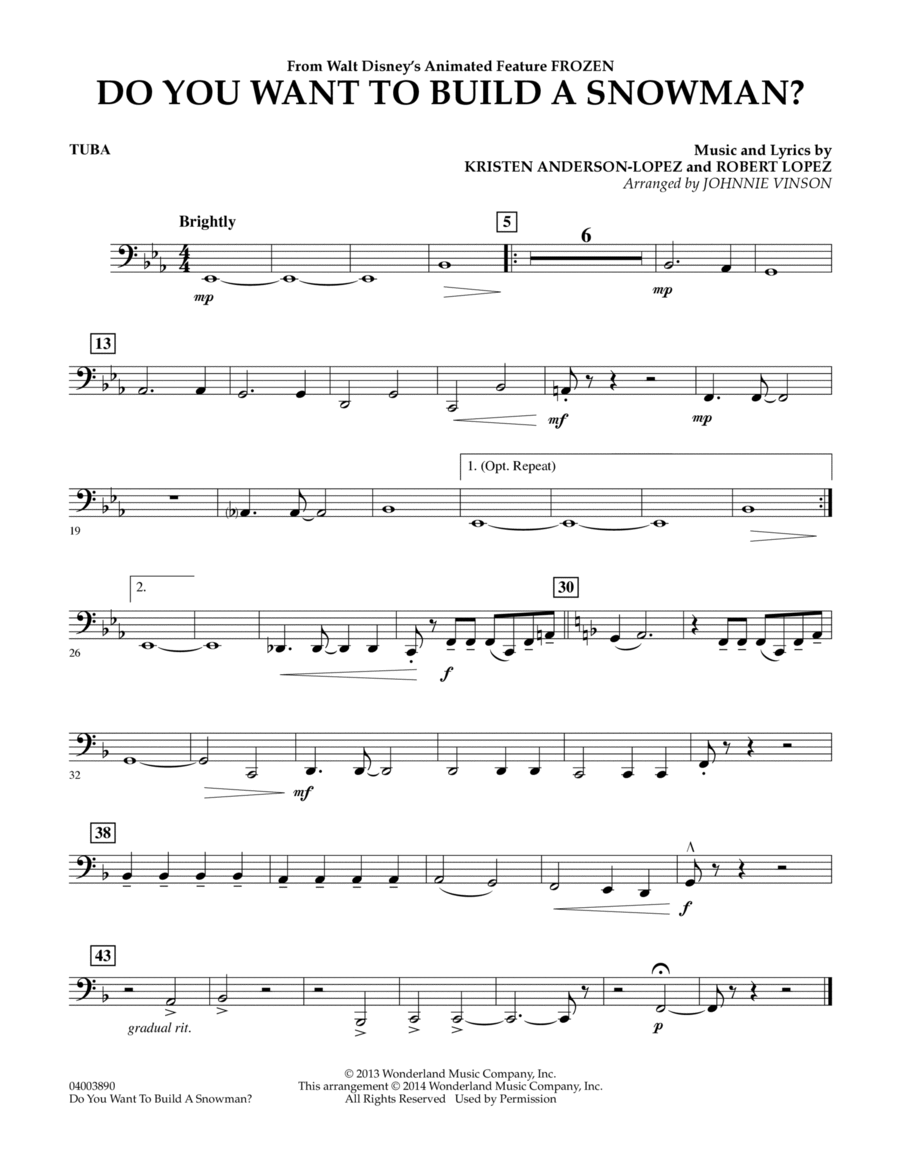 Do You Want to Build a Snowman? (from Frozen) (arr. Johnnie Vinson) - Tuba Concert Band scores gallery preview page 1