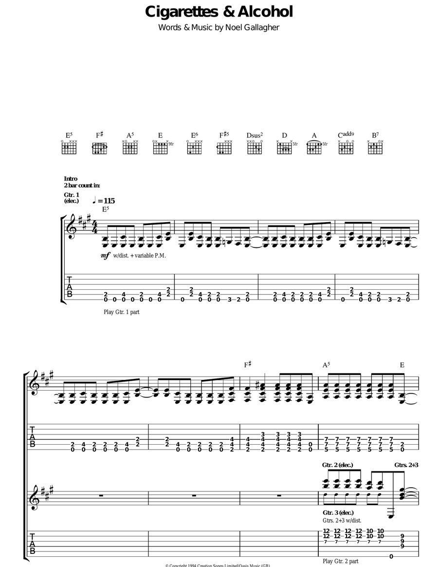 Cigarettes & Alcohol Cigarettes & Alcohol Acoustic Guitar scores gallery preview page 1