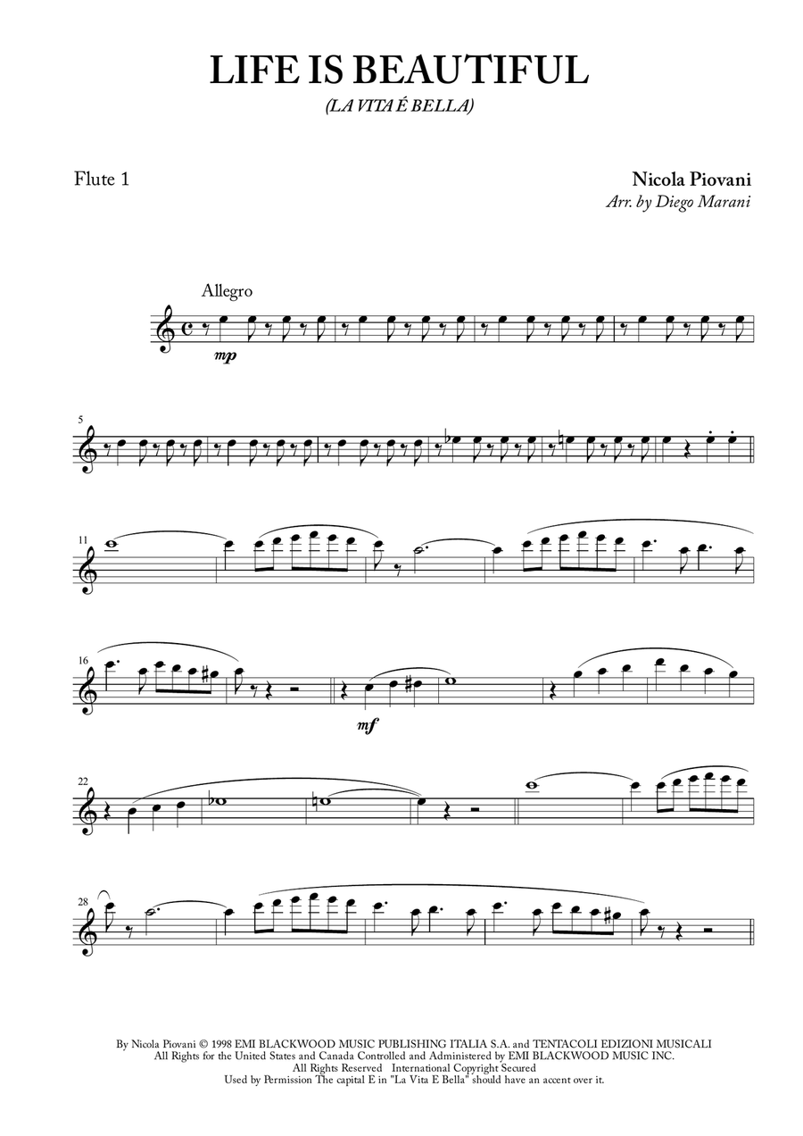 Life Is Beautiful (la Vita E Bella) Woodwind Quartet scores gallery preview page 1