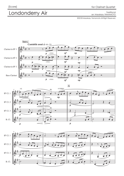 Londonderry Air (Danny Boy) [Clarinet Quartet] - Score Only image number null