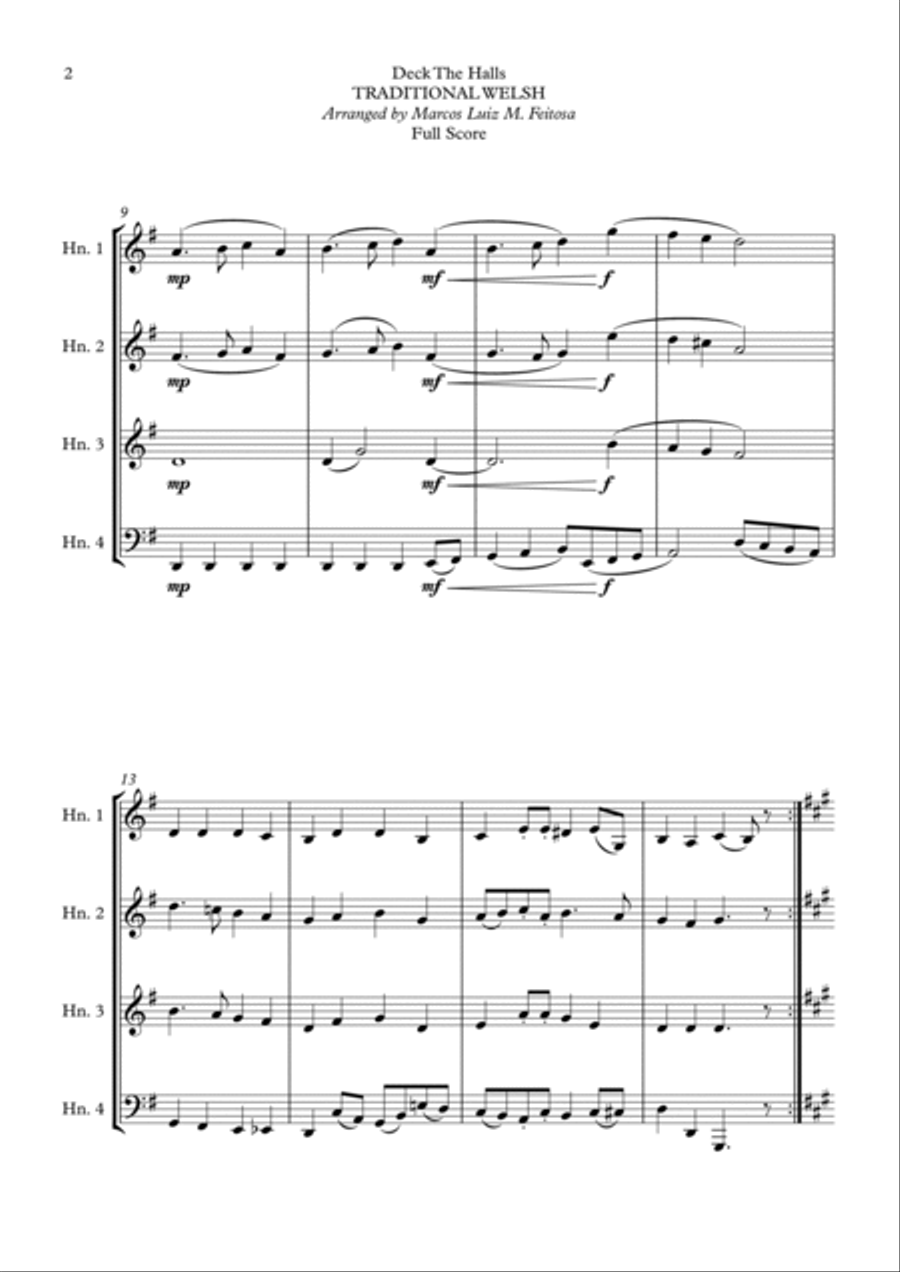 Deck The Halls - Horn in F Quartet French Horn Quartet scores gallery preview page 4