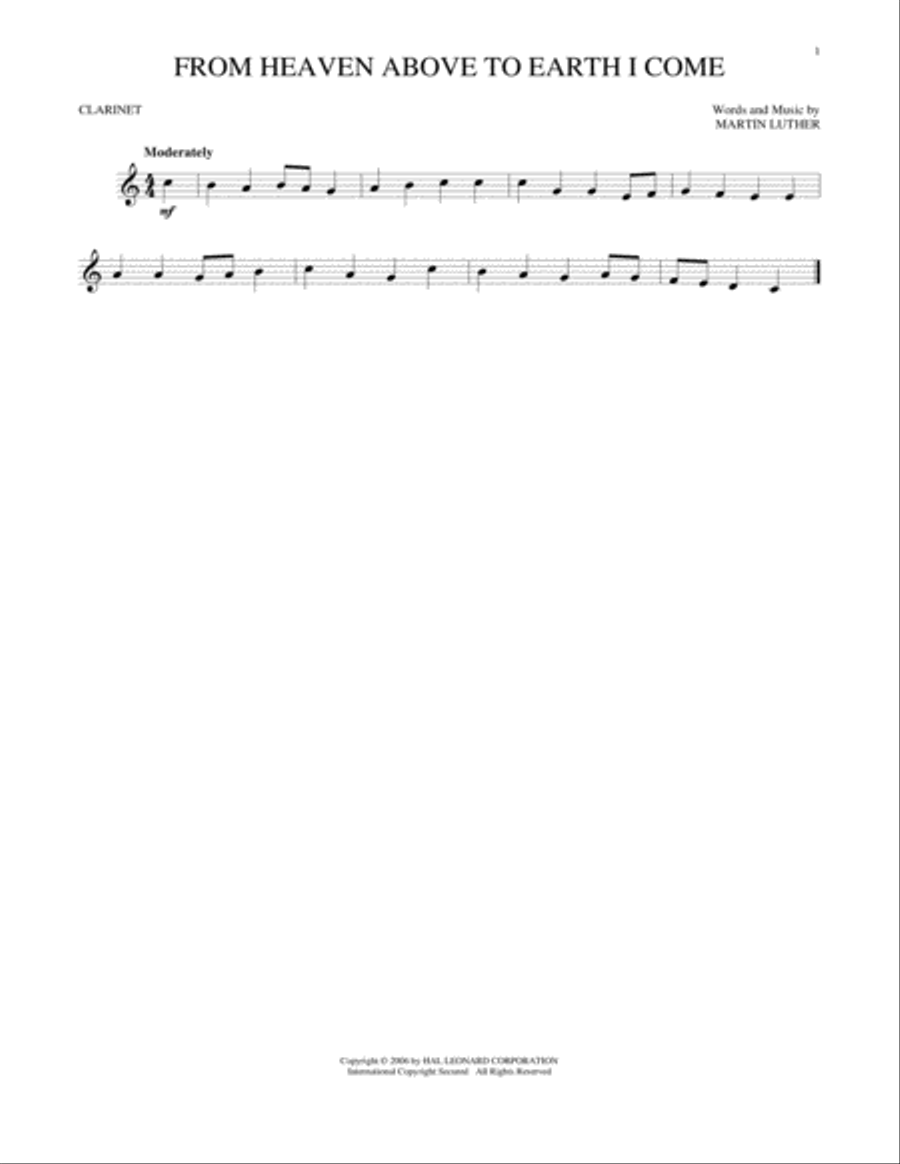 From Heaven Above To Earth I Come Clarinet Solo scores gallery preview page 1