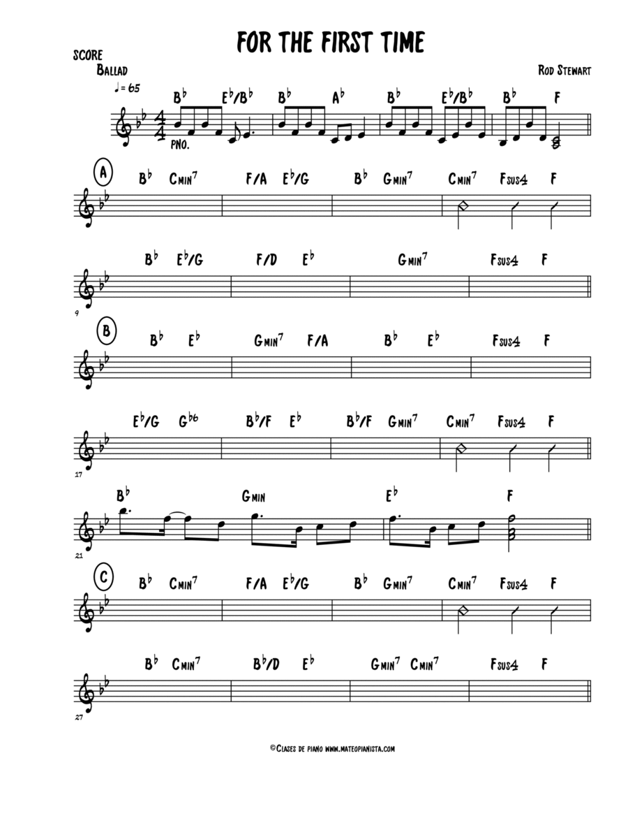For The First Time Easy Piano scores gallery preview page 1