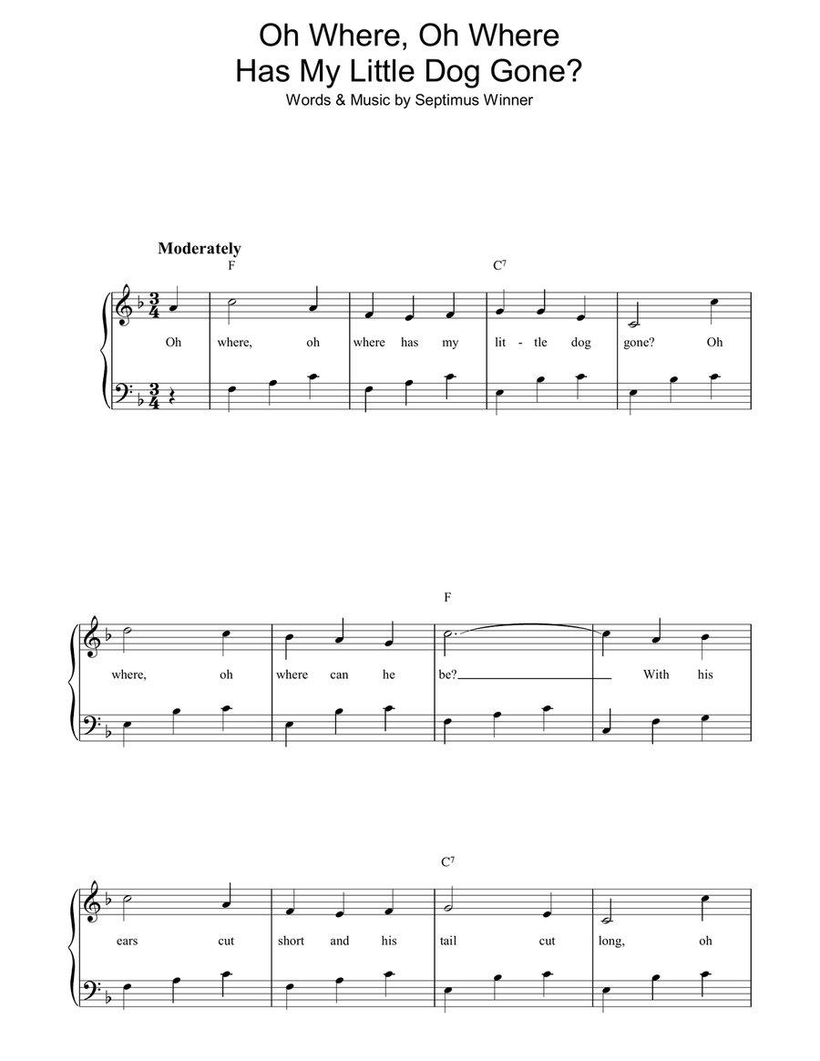 Oh Where, Oh Where Has My Little Dog Gone? Piano, Vocal, Guitar scores gallery preview page 1