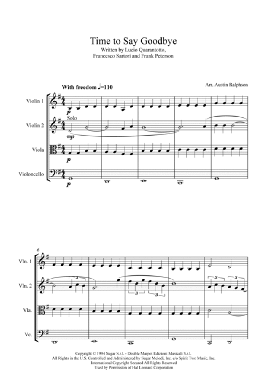 Time To Say Goodbye String Quartet scores gallery preview page 3