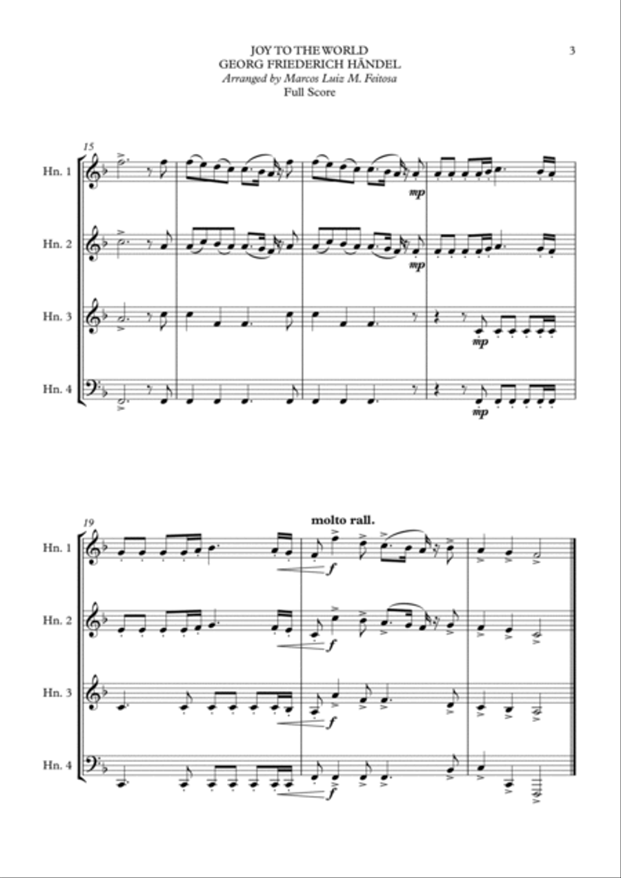 Joy To The World (Cantai Que o Salvador Chegou) - Horn in F Quartet French Horn Quartet scores gallery preview page 5