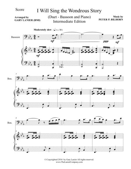 I WILL SING THE WONDROUS STORY (Intermediate Edition – Bassoon & Piano with Parts) image number null