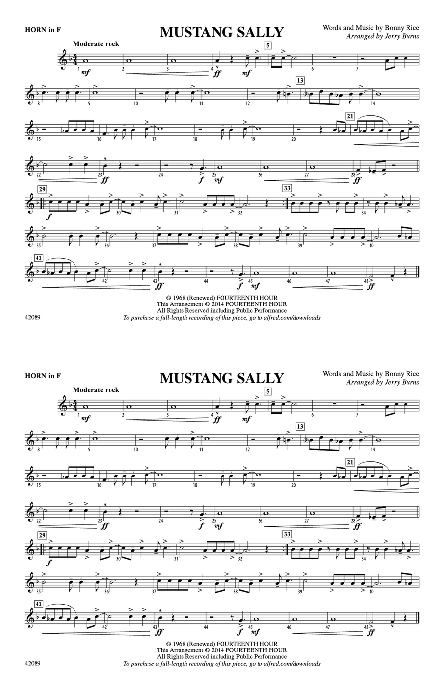 Mustang Sally: 1st F Horn