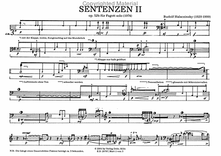 Sentenzen II für Fagott solo op. 52b (1974)