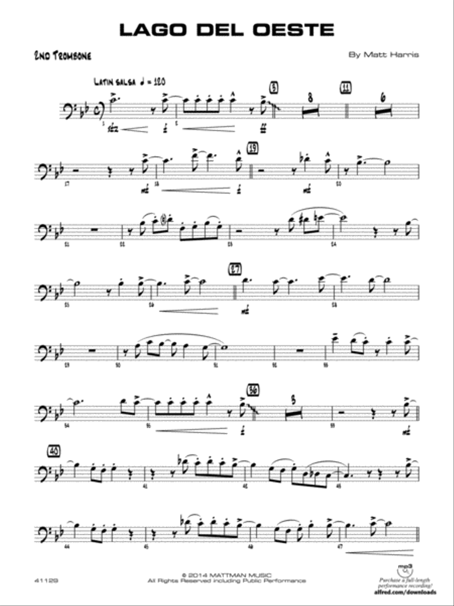 Lago del oeste: 2nd Trombone Jazz Ensemble scores gallery preview page 1