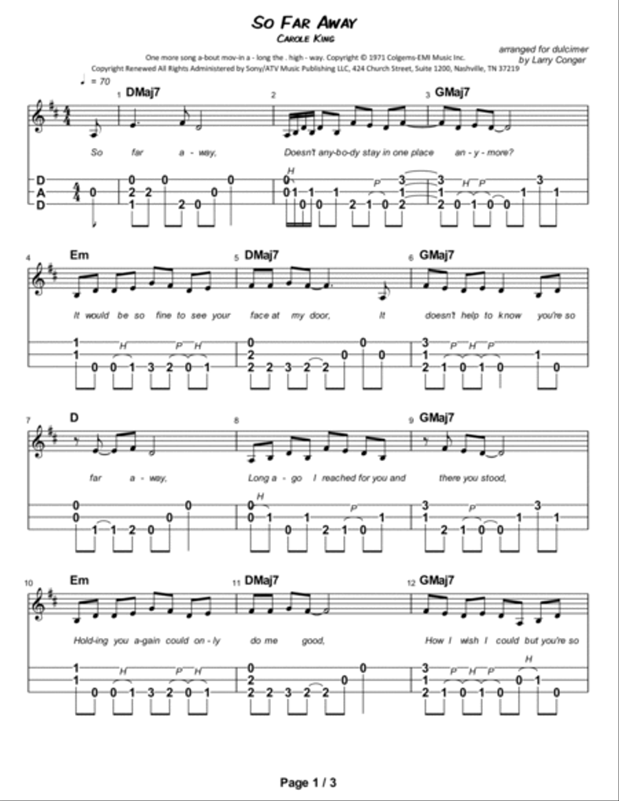 So Far Away Dulcimer scores gallery preview page 2