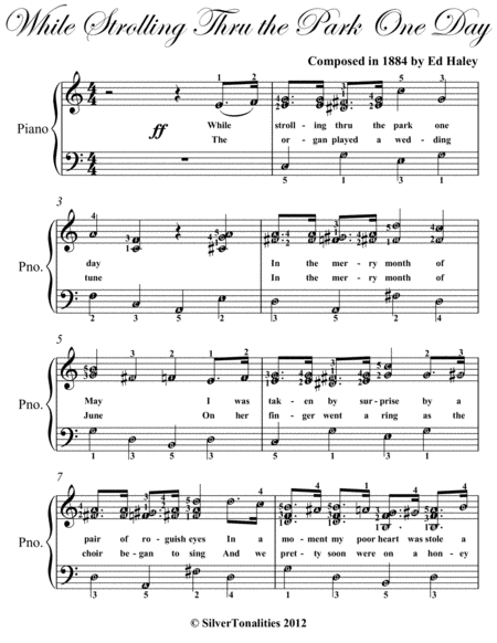 While Strolling Thru the Park One Day Elementary Piano Sheet Music
