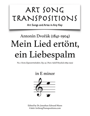Book cover for DVOŘÁK: Mein Lied ertönt, ein Liebespsalm, Op. 55 no. 1 (transposed to E minor)