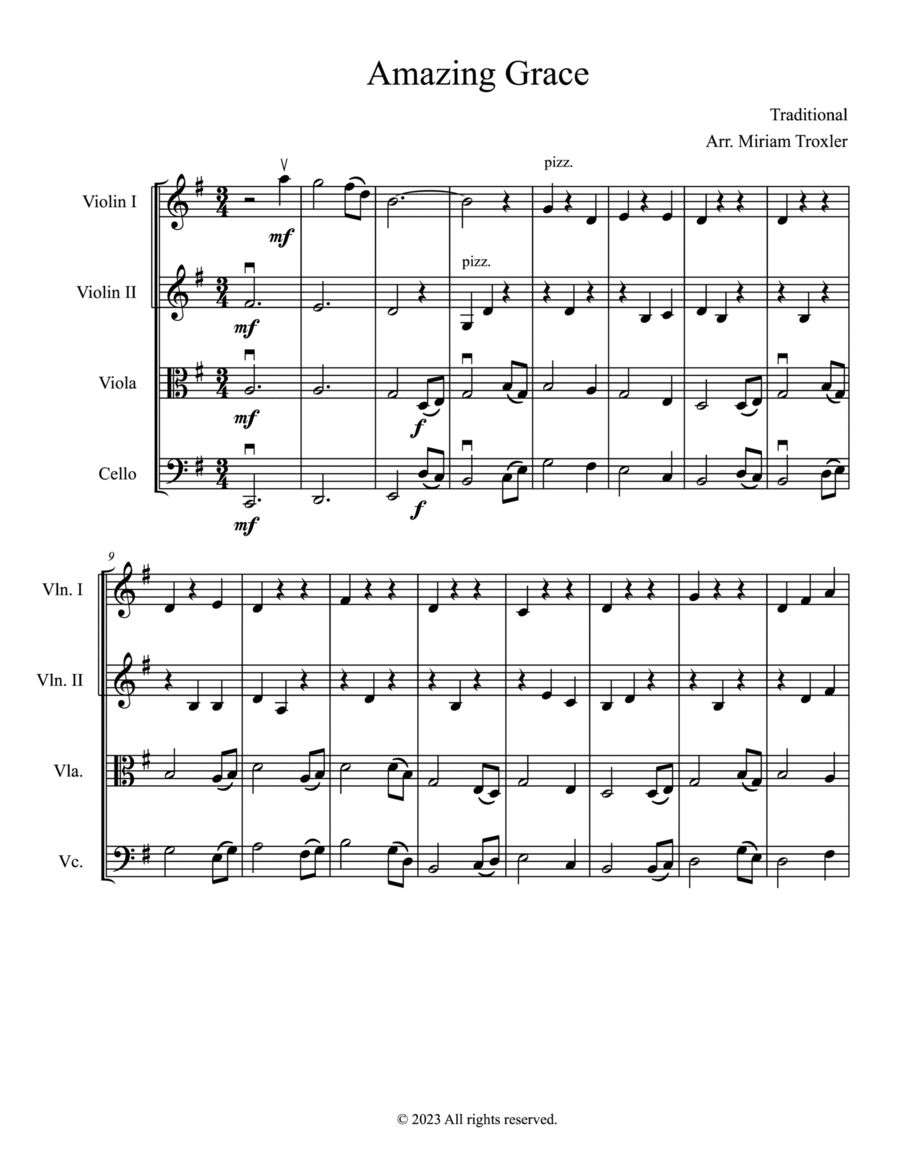 Amazing Grace for String Quartet String Quartet scores gallery preview page 1
