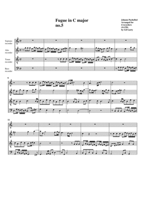 Book cover for Fugue in C major no.5 (arrangement for 4 recorders)