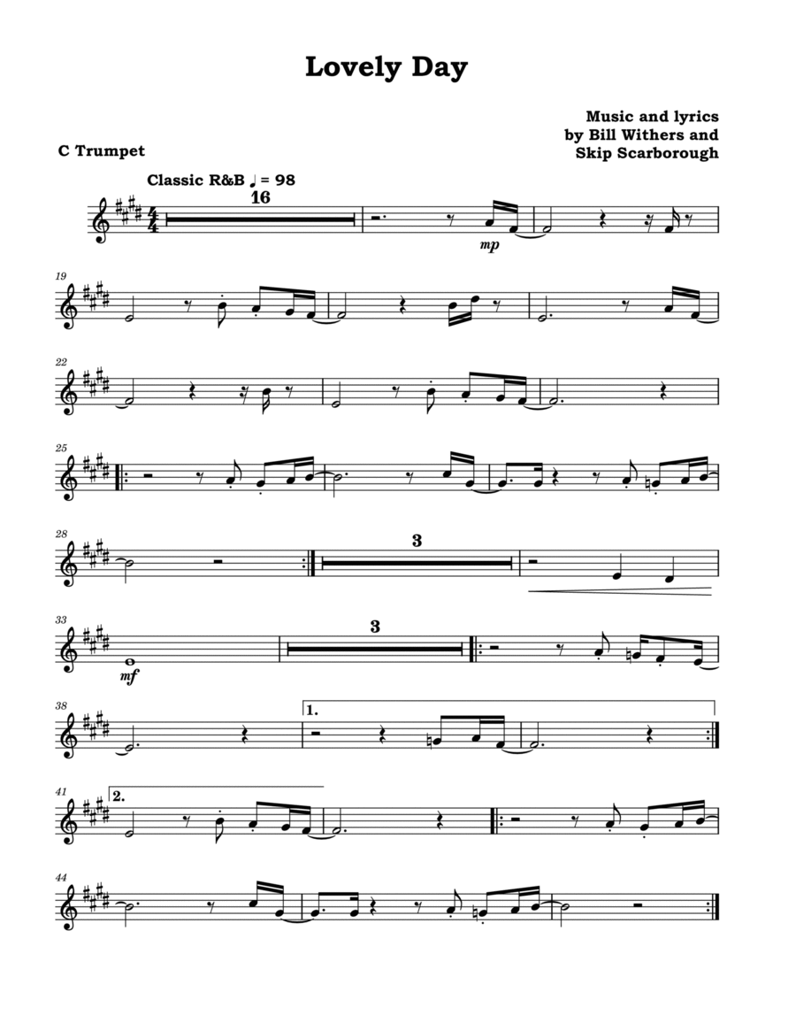 Lovely Day C Trumpet scores gallery preview page 1