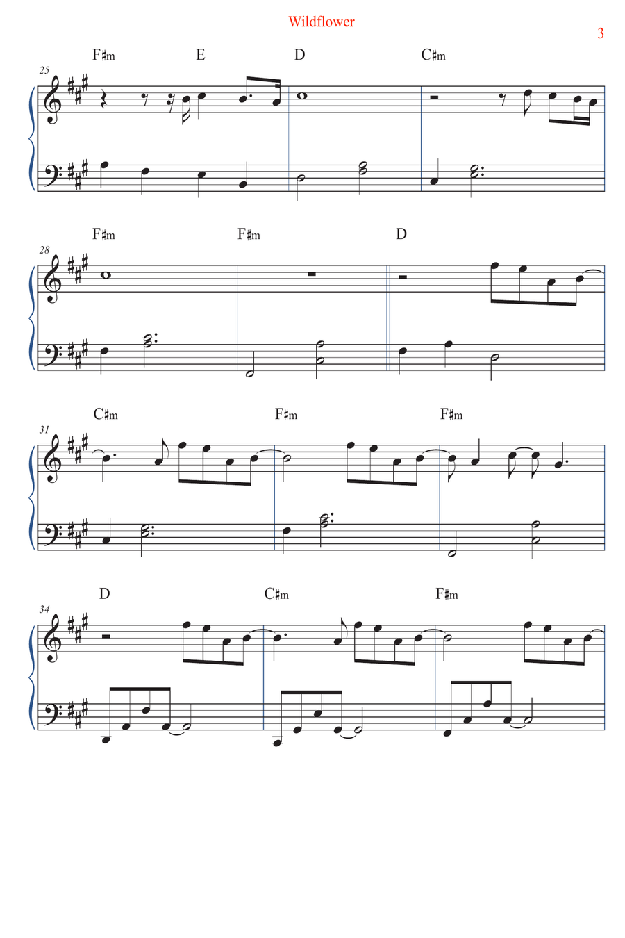 Wildflower Easy Piano scores gallery preview page 3