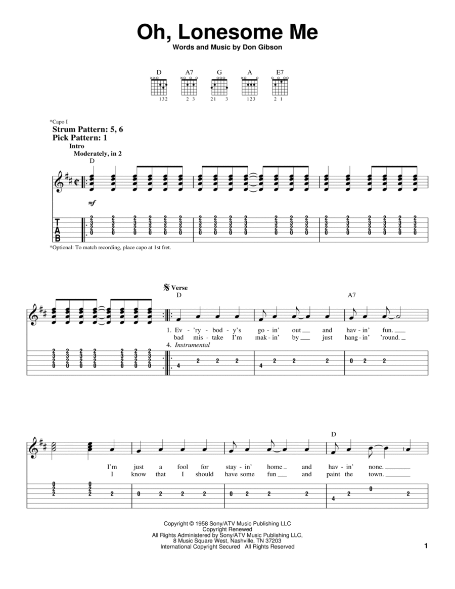 Lonesome Me, Oh Lonesome Me, Oh Electric Guitar scores gallery preview page 1