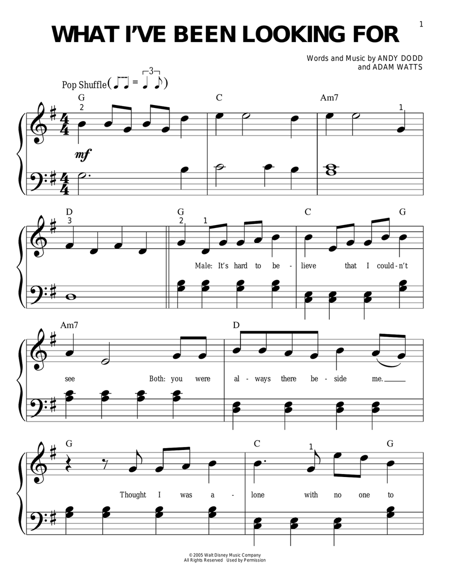 What I've Been Looking For Easy Piano scores gallery preview page 1