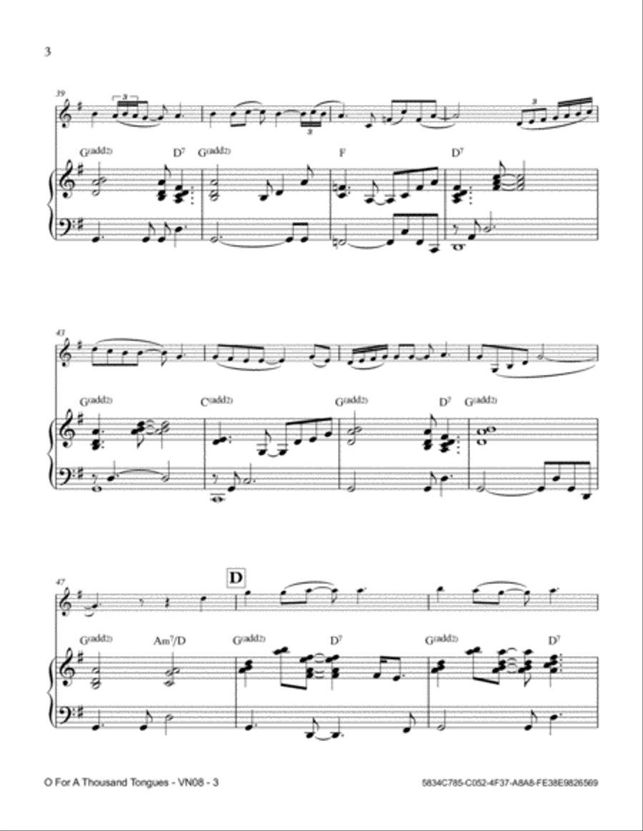O For A Thousand Tongues Violin Solo scores gallery preview page 4