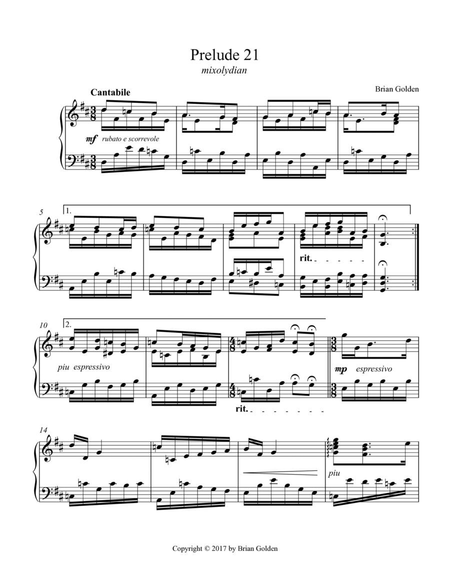 Prelude 21 in D Major Mixolydian image number null