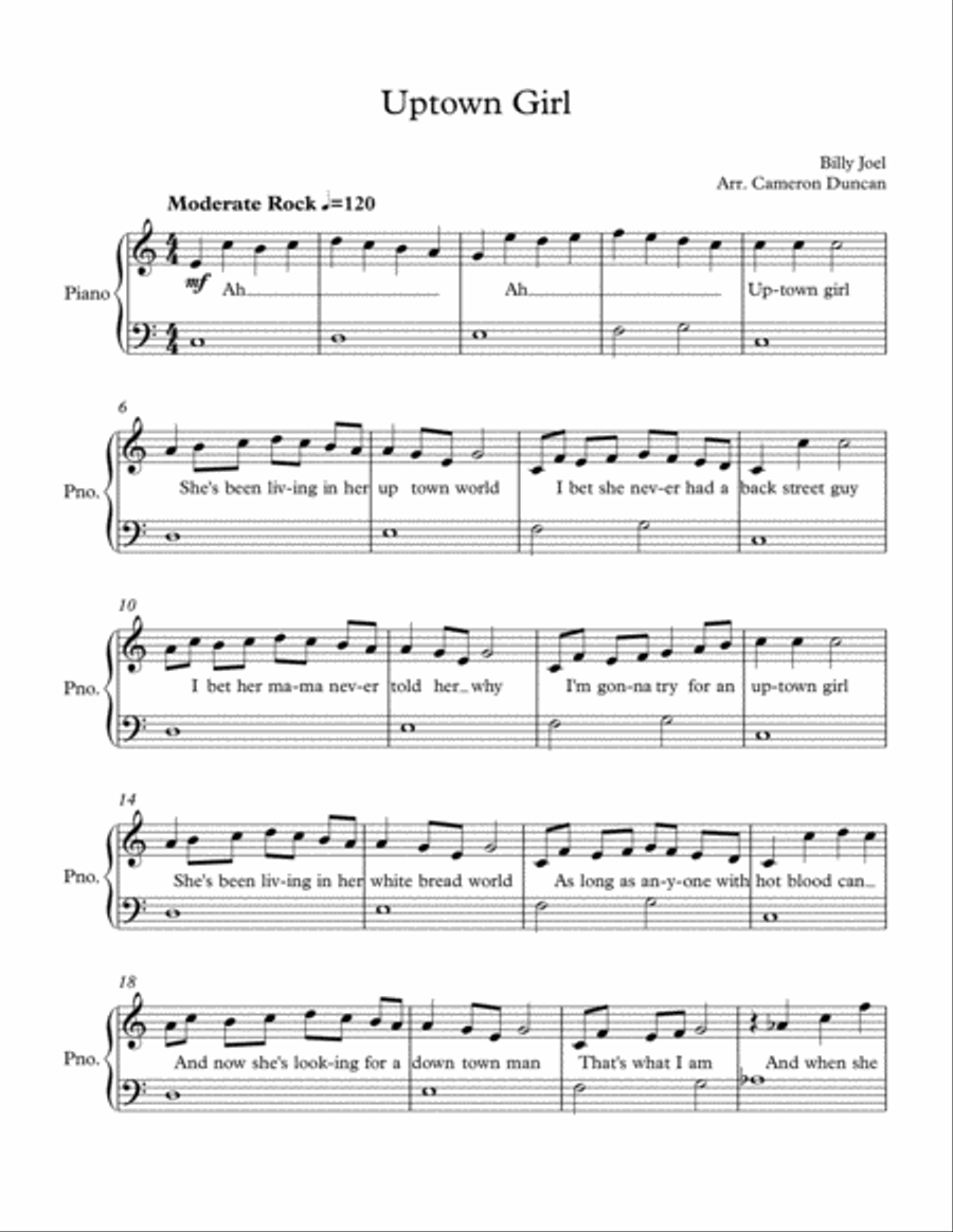 Uptown Girl Voice scores gallery preview page 1