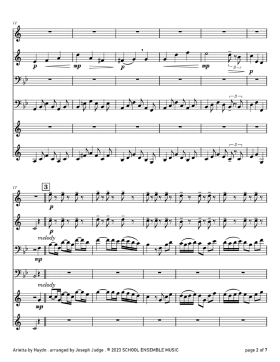 Arietta by Haydn for Brass Quartet in Schools Brass Quartet scores gallery preview page 2