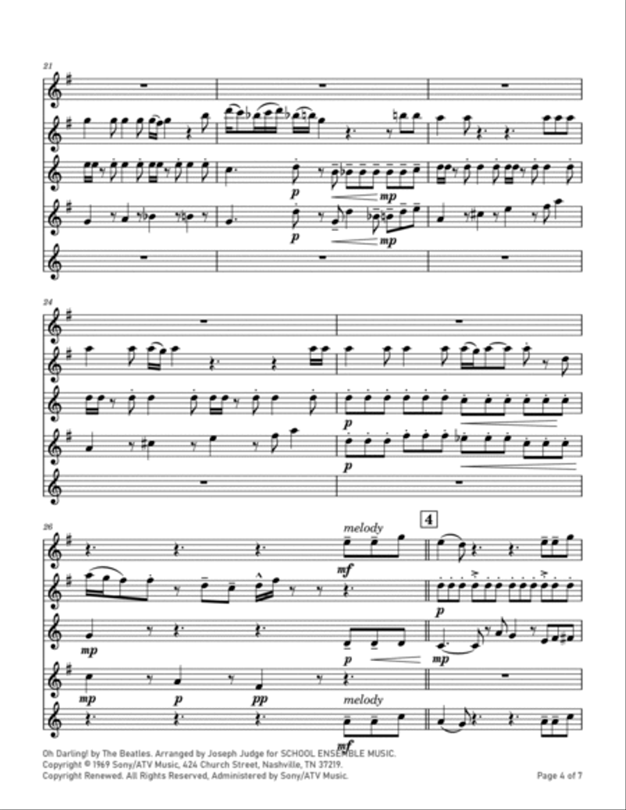 Oh! Darling Saxophone Quartet scores gallery preview page 4