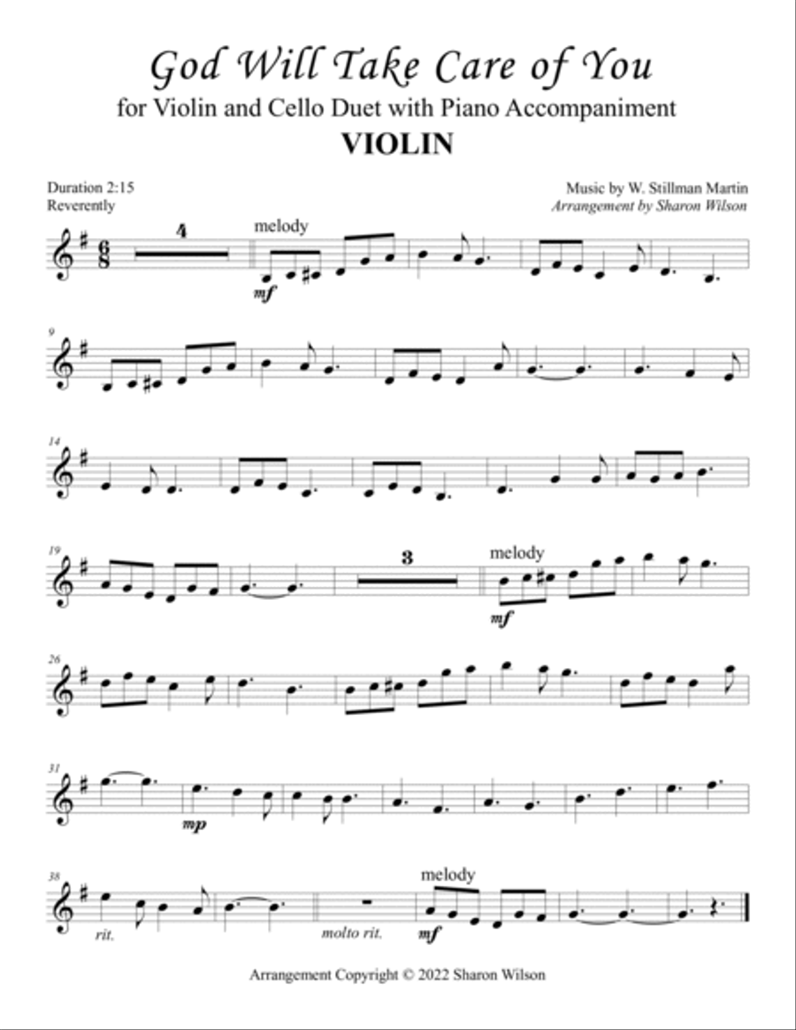 God Will Take Care of You (for Violin and Cello Duet with Piano Accompaniment) image number null