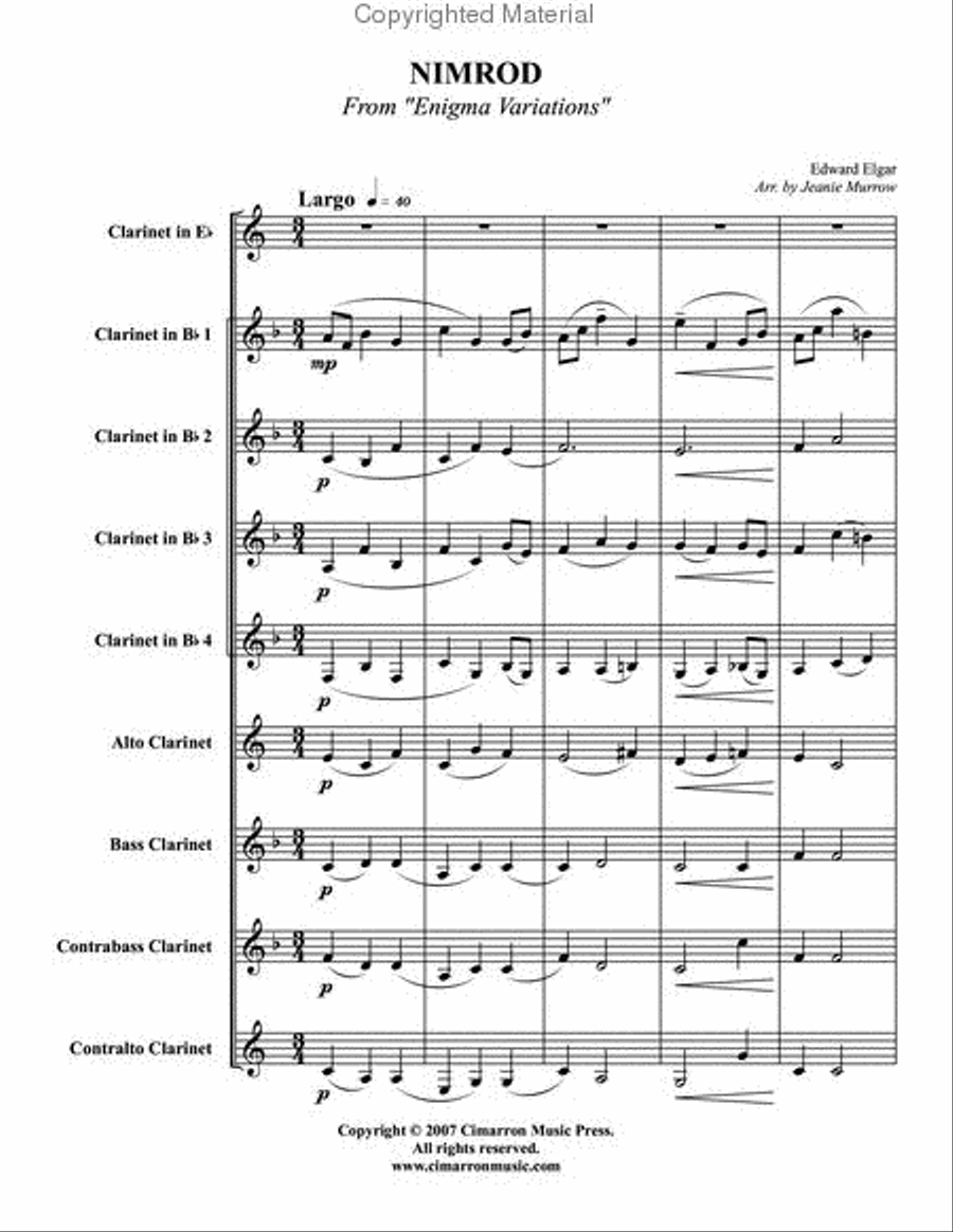 Nimrod from the Enigma Variations Clarinet Choir scores gallery preview page 2