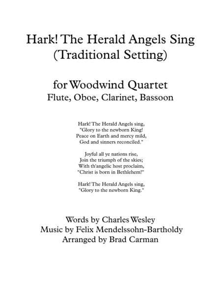 Hark! The Herald Angels Sing for Woodwind Quartet image number null
