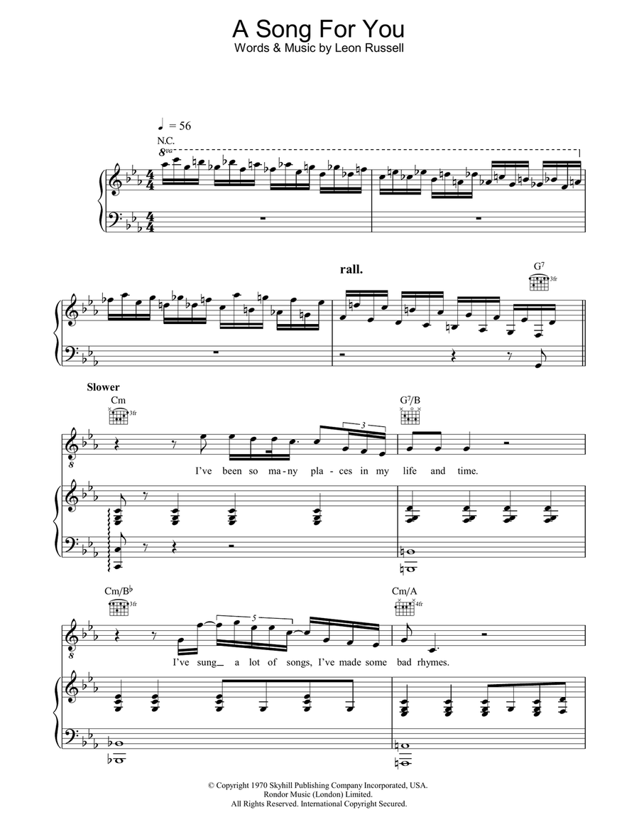 A Song For You A Song For You Piano, Vocal, Guitar scores gallery preview page 1