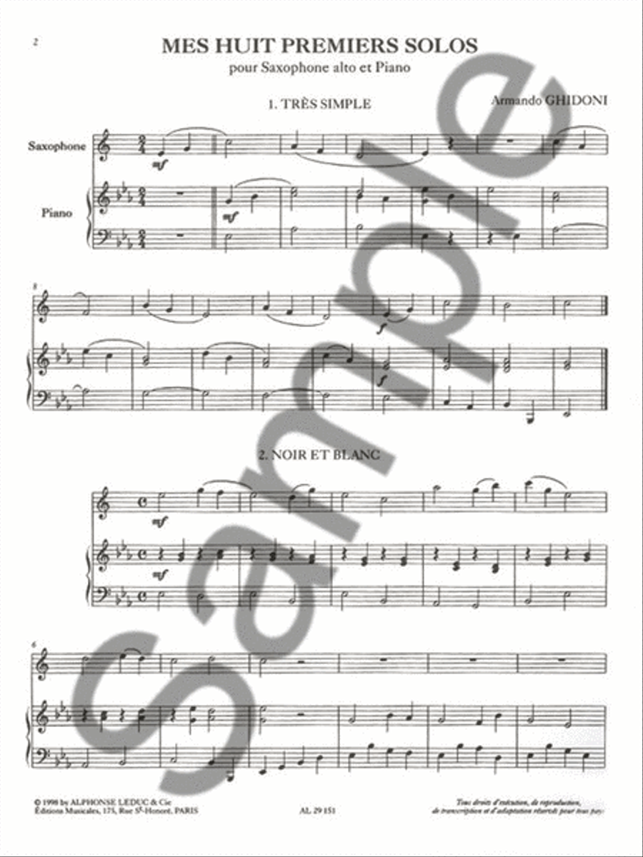 Mes Huit Premiers Solos Pour Saxohone Alto Et Piano Piano scores gallery preview page 2