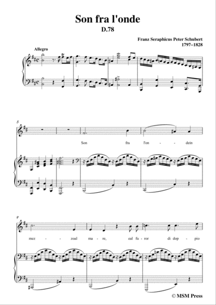 Schubert-Son fra l'onde,in b minor,for Voice&Piano Voice scores gallery preview page 3
