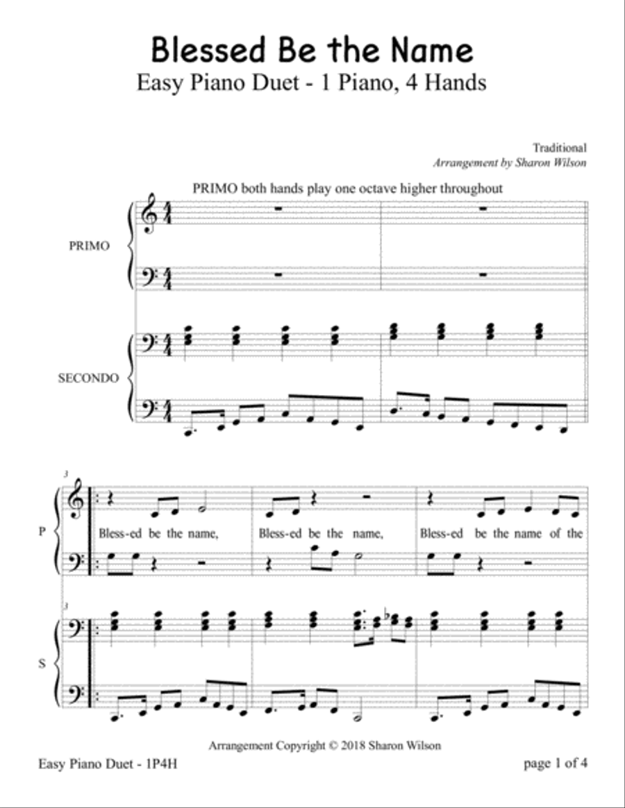 Blessed Be the Name (Easy Piano Duet; 1 Piano, 4 Hands) Piano Method scores gallery preview page 4