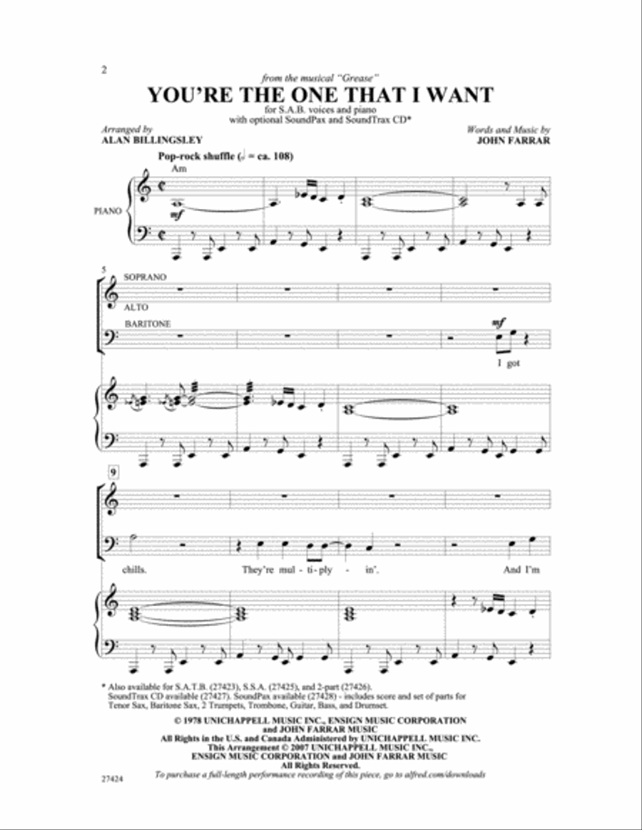 You're the One That I Want (from Grease) 3-Part scores gallery preview page 2