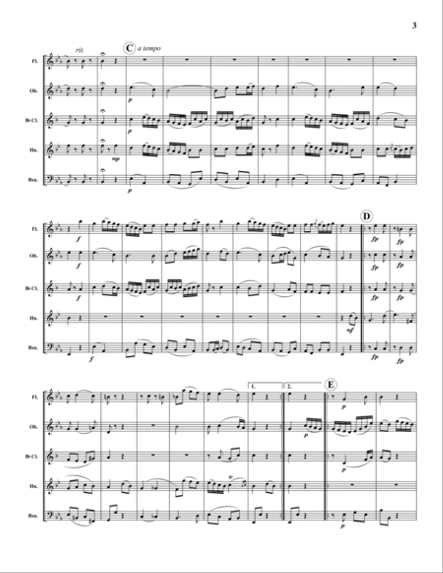 Quintet in Eb, No. 3, K. 407 (Mvt. 3) Woodwind Quintet scores gallery preview page 3