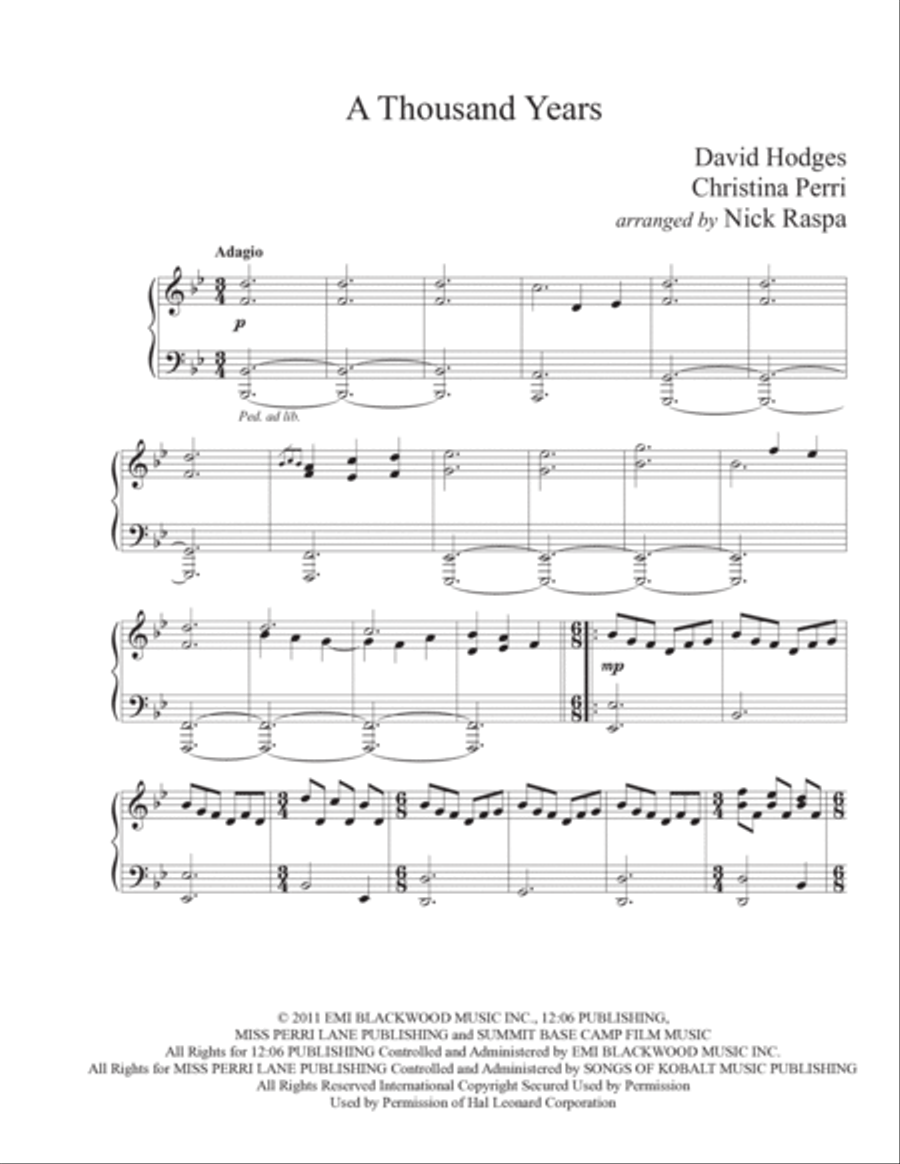 A Thousand Years Piano Solo scores gallery preview page 4