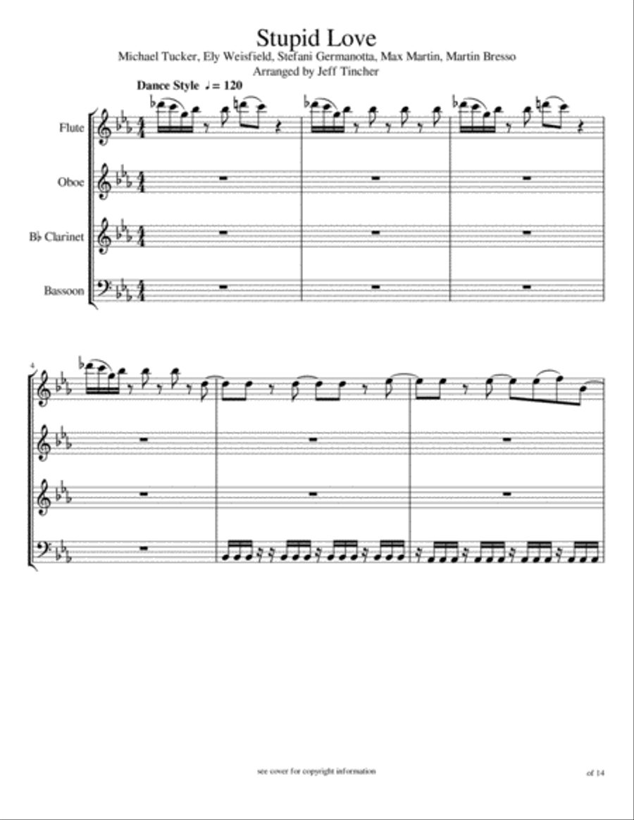 Stupid Love Woodwind Quartet scores gallery preview page 2
