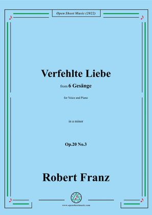 Book cover for Franz-Verfehlte Liebe,in a minor,for Voice and Piano