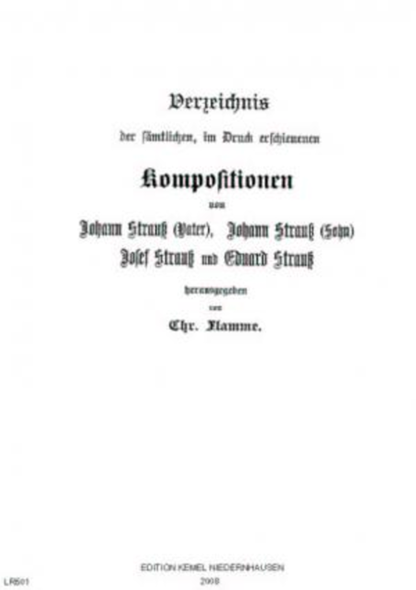 Verzeichnis der sämtlichen, im Druck erschienenen Kompositionen von Johann Strauss